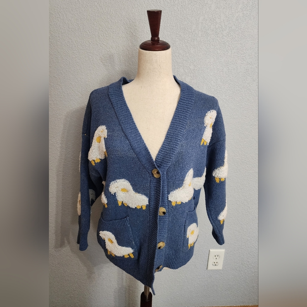 Blue Sheep V-Neck Button-Front Cardigan Sweater